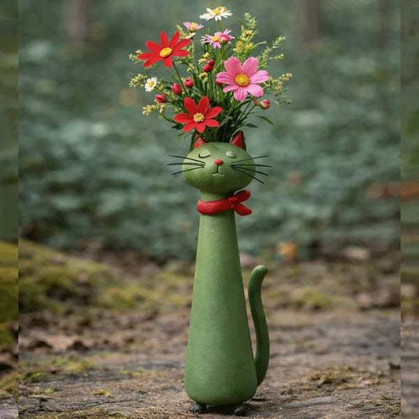 Whimsical Handmade Cat & Dog Vase - Creative Resin Animal Figurine & Planter, Eclectic Shelf Sitter Centerpiece, Novelty Pet Memorial Gift