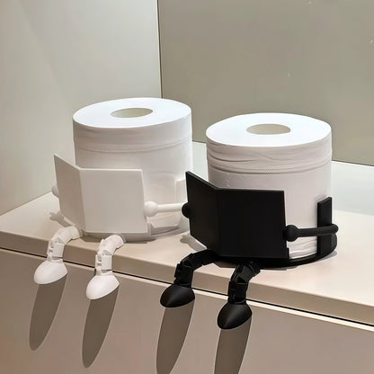 Funny Reading Little Man Toilet Paper Stand - Whimsical Bathroom Roll Tissue Holder, Creative Desktop Shelf Sitter Ornament & Novelty Gift