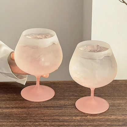 Gradient Pink Frosted Stem Wine Glass