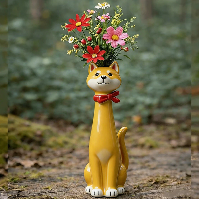 Whimsical Handmade Cat & Dog Vase - Creative Resin Animal Figurine & Planter, Eclectic Shelf Sitter Centerpiece, Novelty Pet Memorial Gift