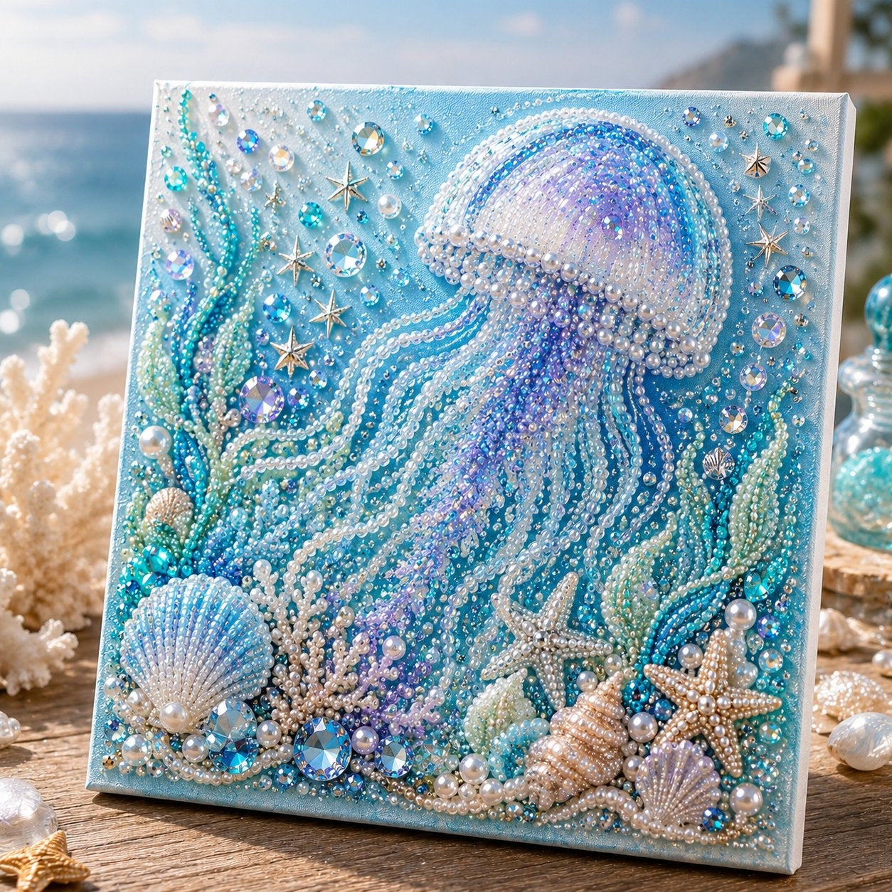 Ocean Theme Pearl Art DIY Kit | 3D Sparkling Coastal Wall Decor