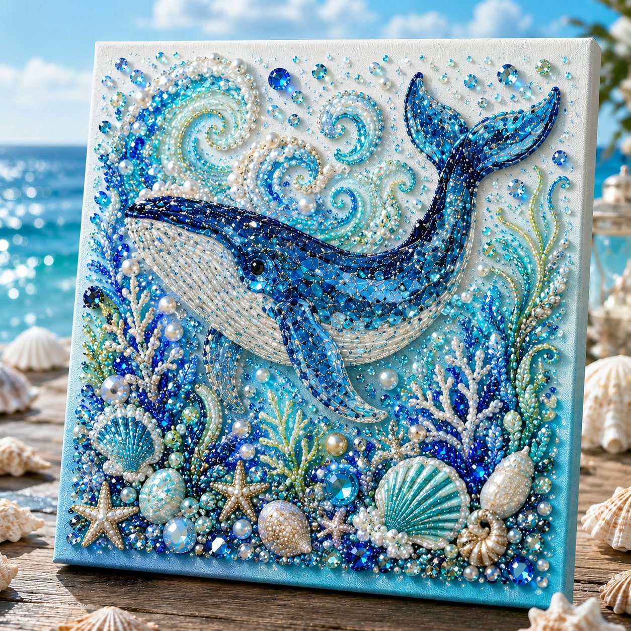 Ocean Theme Pearl Art DIY Kit | 3D Sparkling Coastal Wall Decor