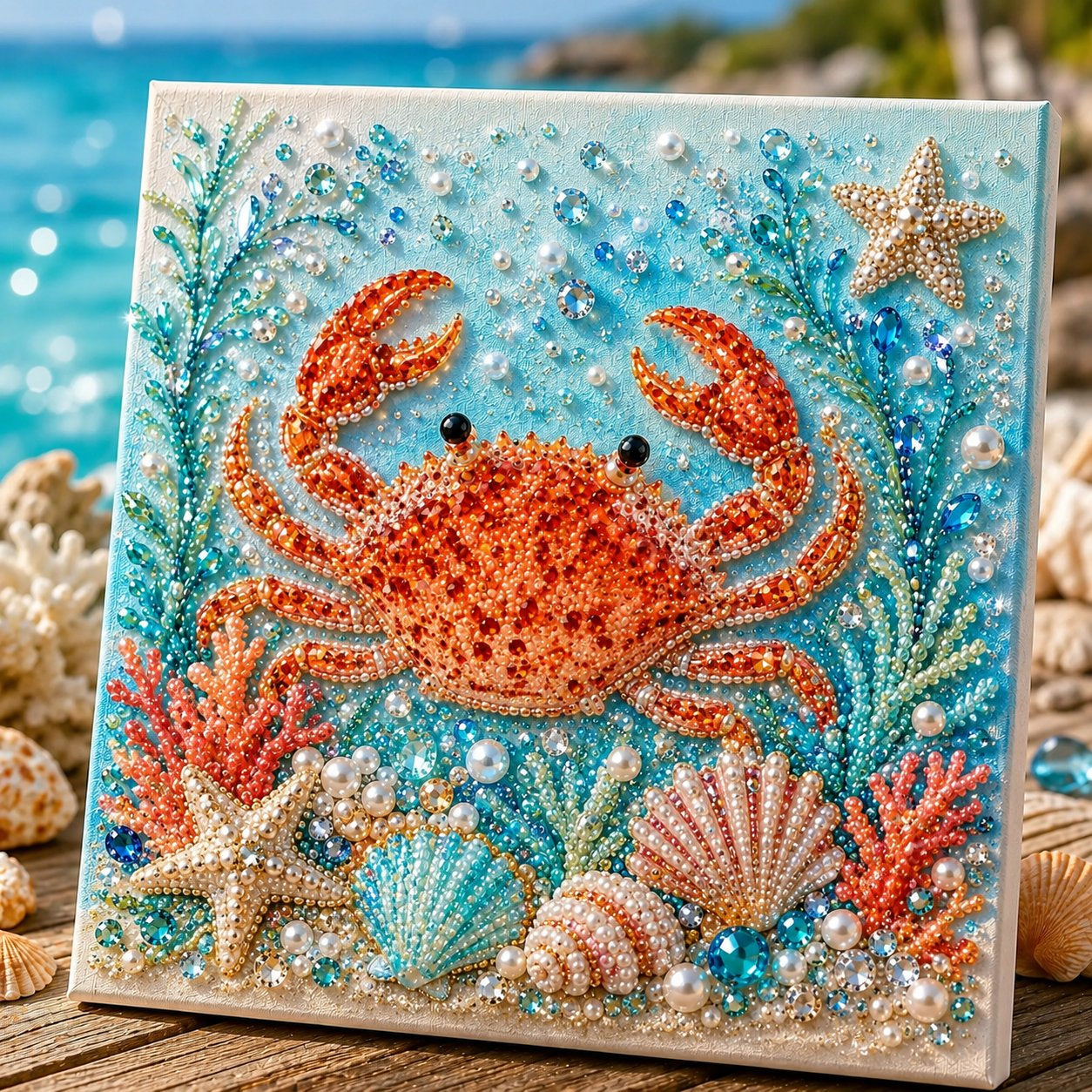 Ocean Theme Pearl Art DIY Kit | 3D Sparkling Coastal Wall Decor