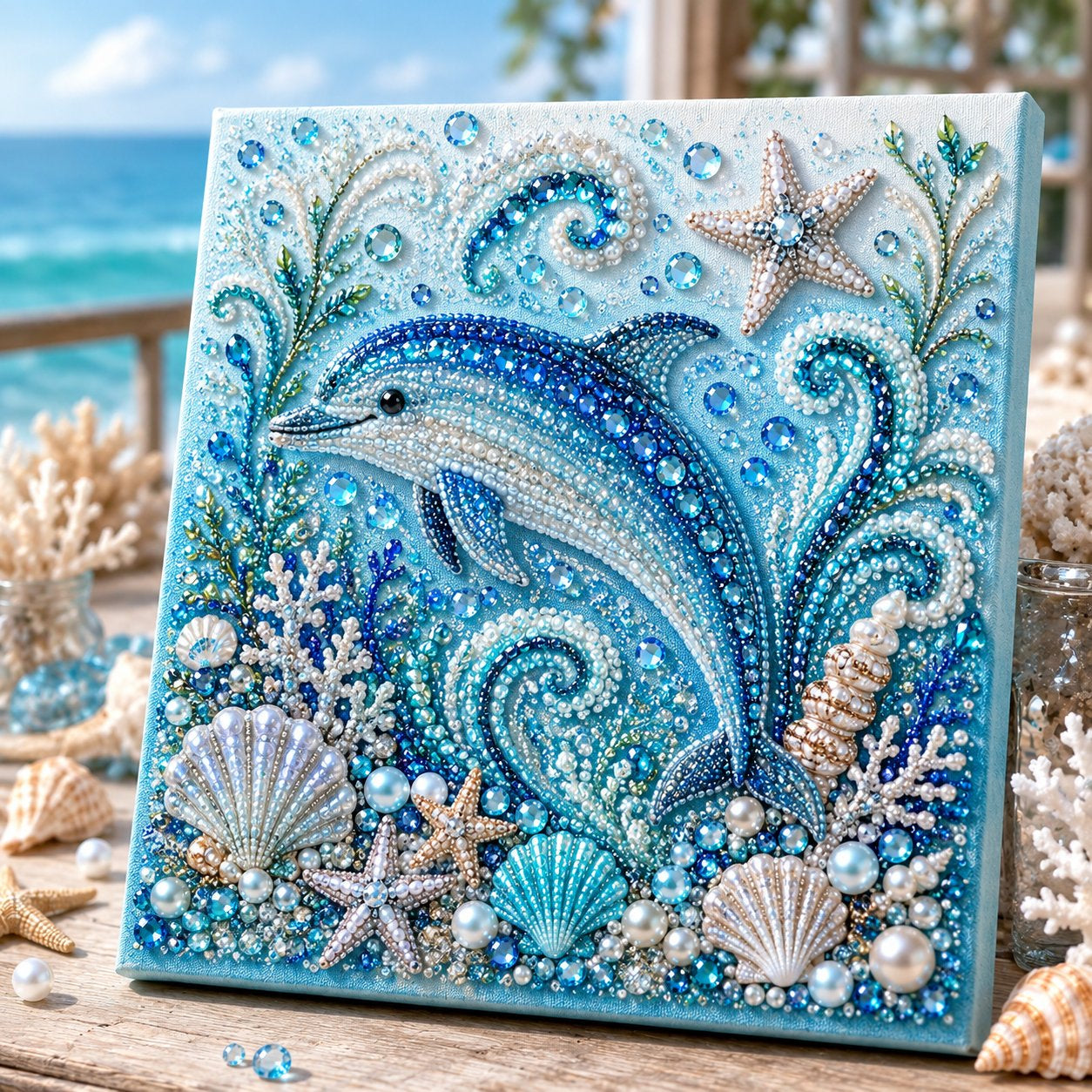 Ocean Theme Pearl Art DIY Kit | 3D Sparkling Coastal Wall Decor
