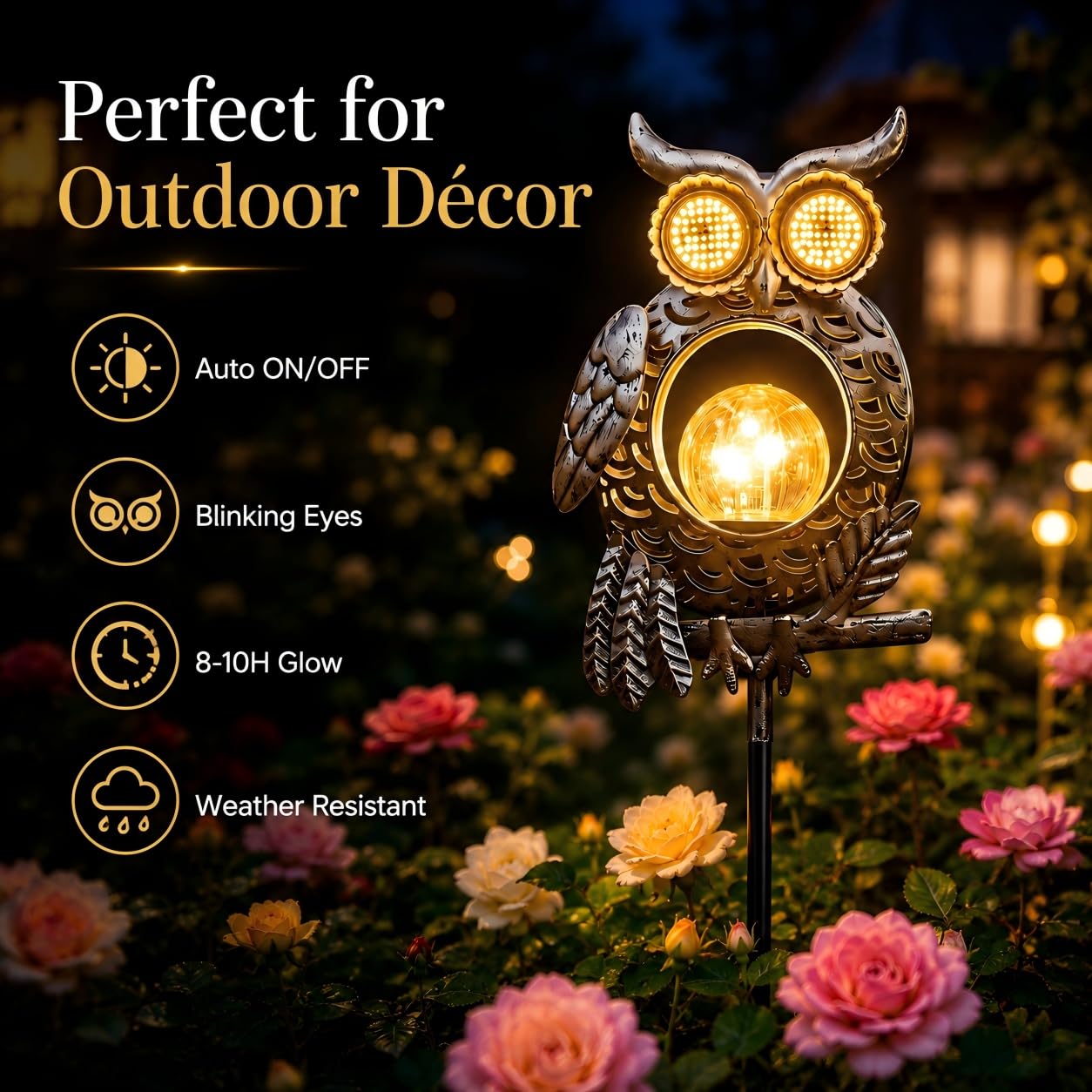 Outdoor Solar-Powered Kinetic Metal Owl Light