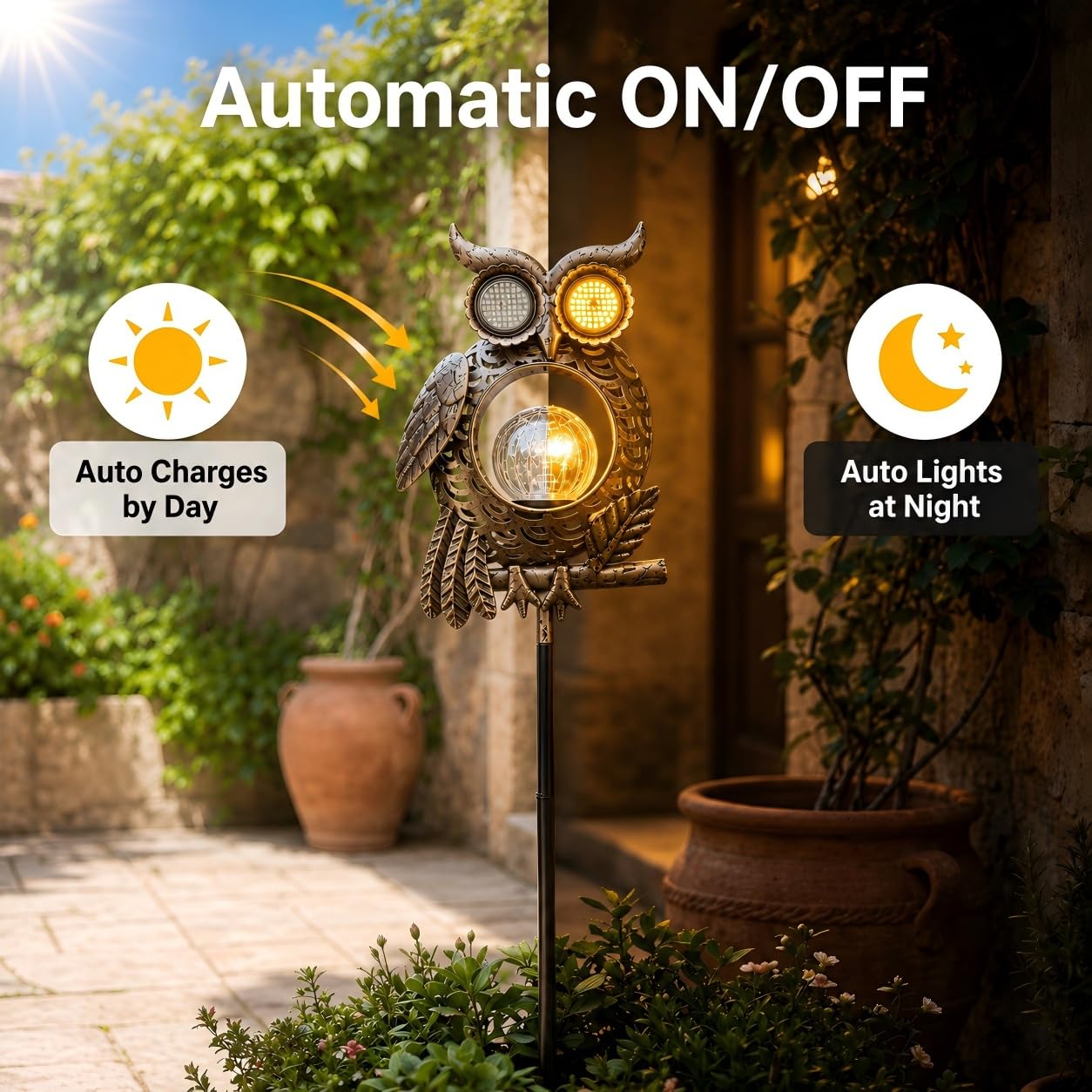 Outdoor Solar-Powered Kinetic Metal Owl Light