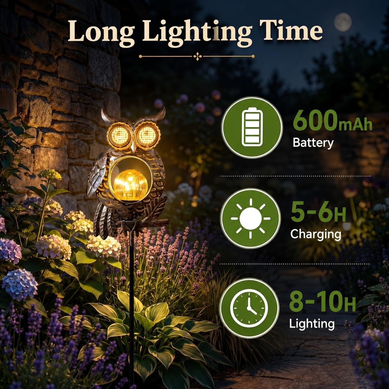 Outdoor Solar-Powered Kinetic Metal Owl Light
