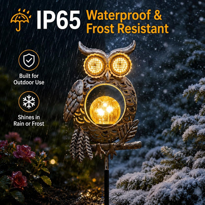 Outdoor Solar-Powered Kinetic Metal Owl Light