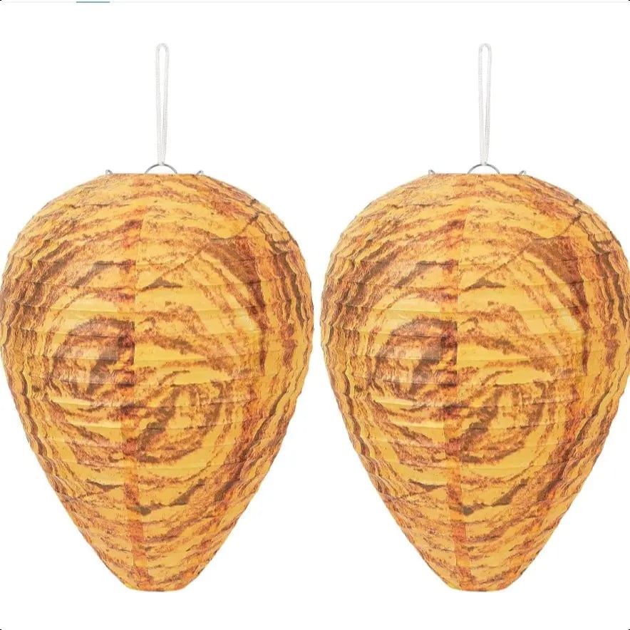 Wasp Nest Decoy 4 Pack 11" x 8.7" – Outdoor Hanging Fake Hornet Nest, Natural Wasp Repellent for Patio, BBQ, Backyard