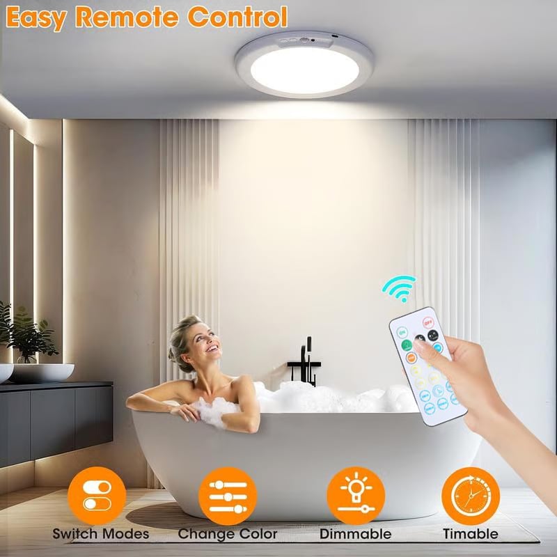Rechargeable Motion Sensor Ceiling Light with Remote - Magnetic Wireless Ceiling Light Battery Powered for Closet Shower Stairs Shed Hallway Porch Patio ect