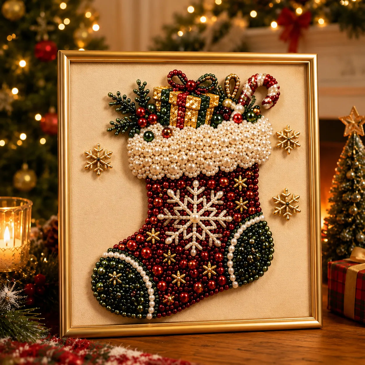 🎄  Premium 3D Pearl Christmas Diamond Painting Art Kit | Luxury Flocked Canvas with Scratch-Resistant Non-Fading Pearl Beads DIY Holiday Decor 🎅⛄️❄️