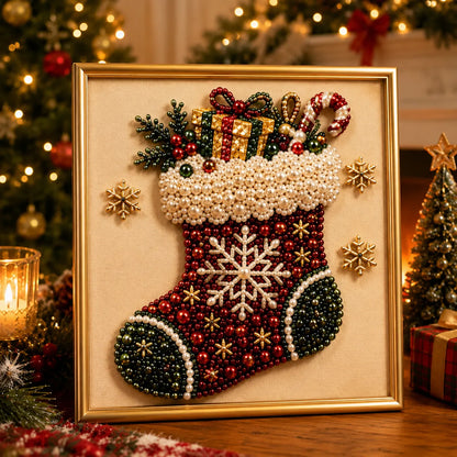 🎄  Premium 3D Pearl Christmas Diamond Painting Art Kit | Luxury Flocked Canvas with Scratch-Resistant Non-Fading Pearl Beads DIY Holiday Decor 🎅⛄️❄️