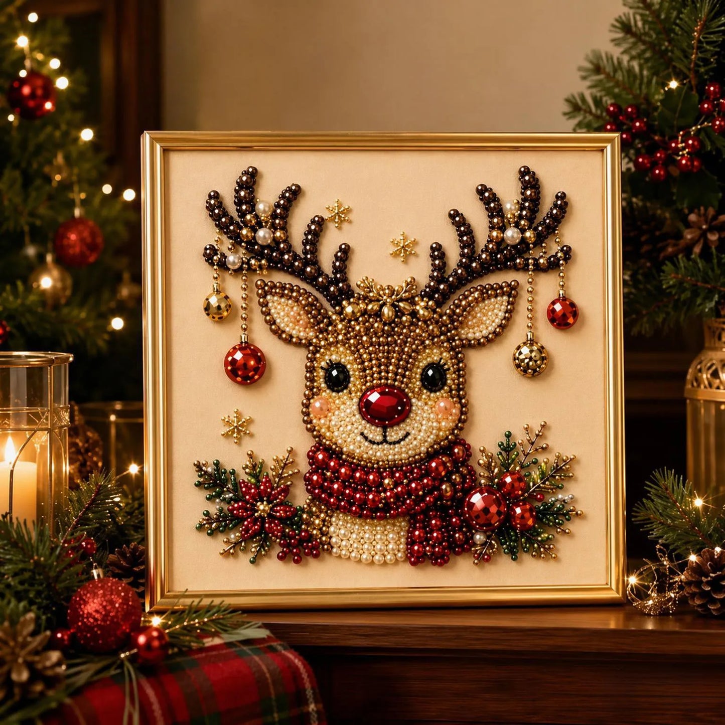 🎄  Premium 3D Pearl Christmas Diamond Painting Art Kit | Luxury Flocked Canvas with Scratch-Resistant Non-Fading Pearl Beads DIY Holiday Decor 🎅⛄️❄️