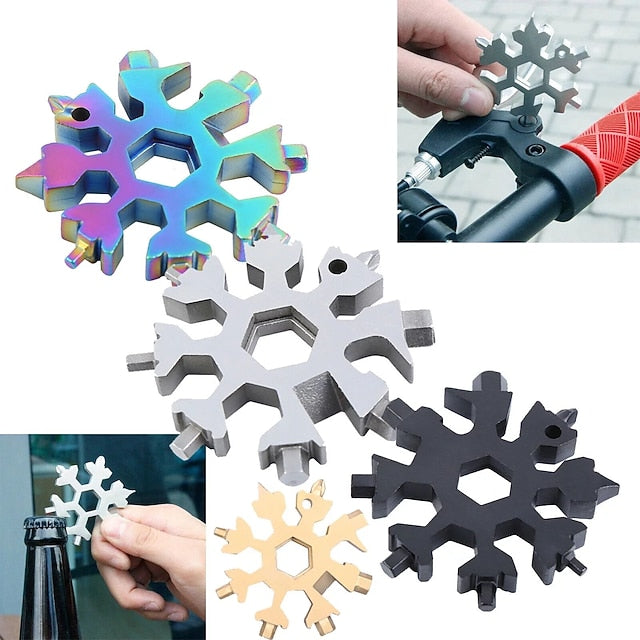❄️ 18-in-1 Snowflake Multi Tool Xmas Stainless Steel Snowflake Bottle Opener/Flat Cross Screwdriver Kit/Wrench Durable and Portable to Take Great Christmas gift