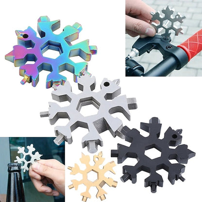 ❄️ 18-in-1 Snowflake Multi Tool Xmas Stainless Steel Snowflake Bottle Opener/Flat Cross Screwdriver Kit/Wrench Durable and Portable to Take Great Christmas gift