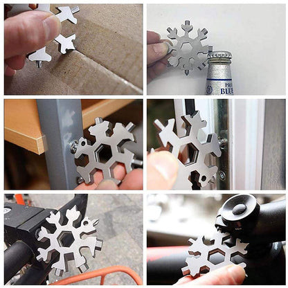 ❄️ 18-in-1 Snowflake Multi Tool Xmas Stainless Steel Snowflake Bottle Opener/Flat Cross Screwdriver Kit/Wrench Durable and Portable to Take Great Christmas gift