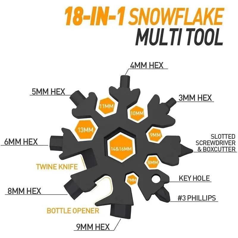❄️ 18-in-1 Snowflake Multi Tool Xmas Stainless Steel Snowflake Bottle Opener/Flat Cross Screwdriver Kit/Wrench Durable and Portable to Take Great Christmas gift