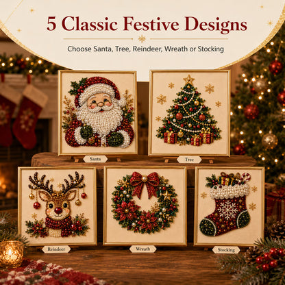 🎄  Premium 3D Pearl Christmas Diamond Painting Art Kit | Luxury Flocked Canvas with Scratch-Resistant Non-Fading Pearl Beads DIY Holiday Decor 🎅⛄️❄️