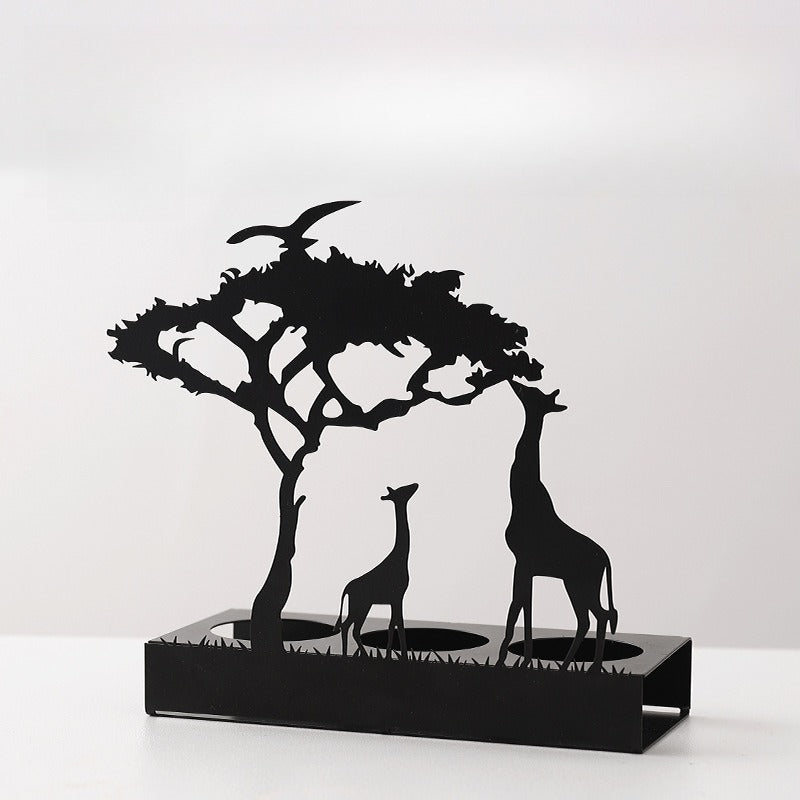 Golden Safari Metallic Candle Holder Set - Sleek Elephant & Giraffe Taper Candlestick Stands, Modern Aesthetic Dining Table Decor for Weddings & Parties