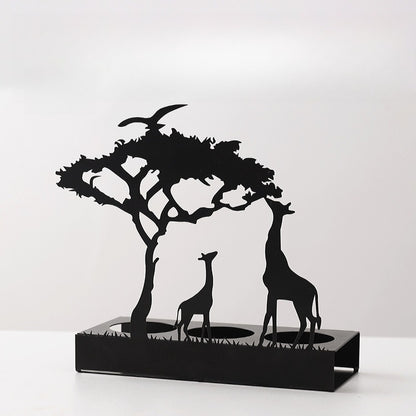 Golden Safari Metallic Candle Holder Set - Sleek Elephant & Giraffe Taper Candlestick Stands, Modern Aesthetic Dining Table Decor for Weddings & Parties
