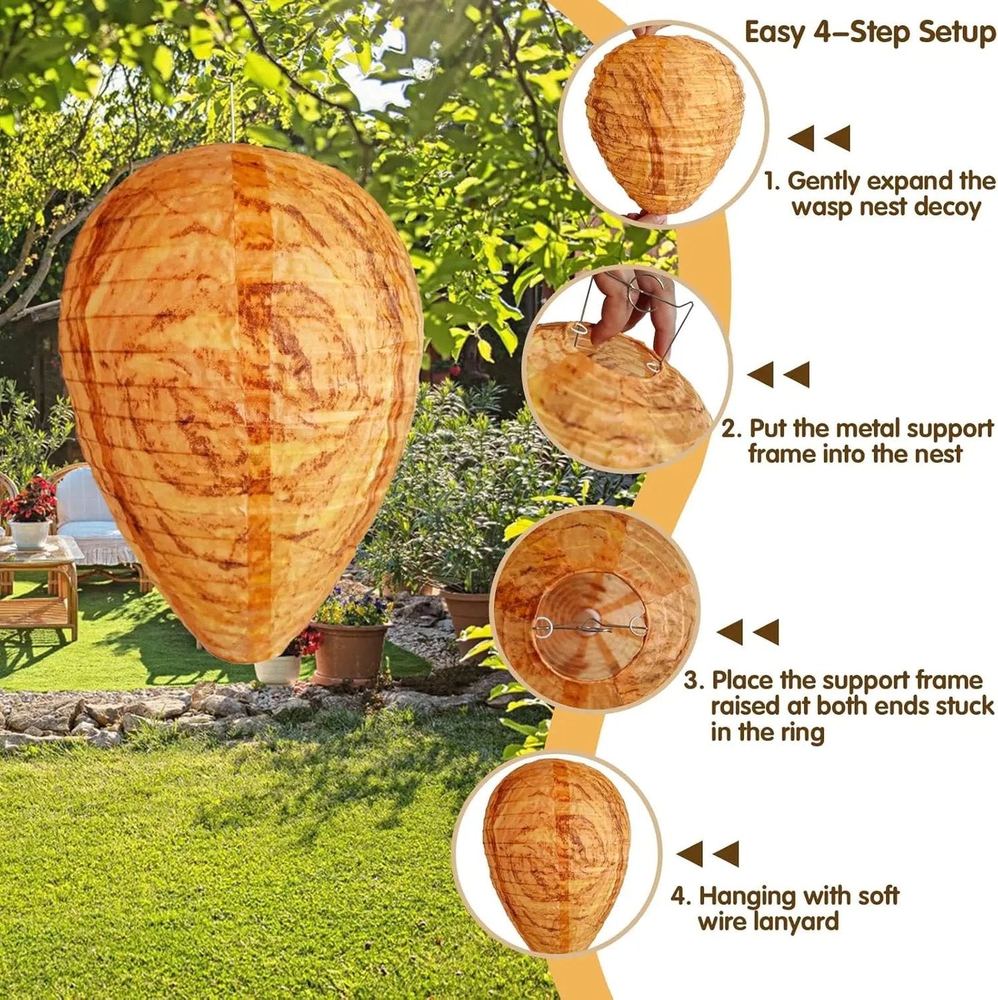 Wasp Nest Decoy 4 Pack 11" x 8.7" – Outdoor Hanging Fake Hornet Nest, Natural Wasp Repellent for Patio, BBQ, Backyard