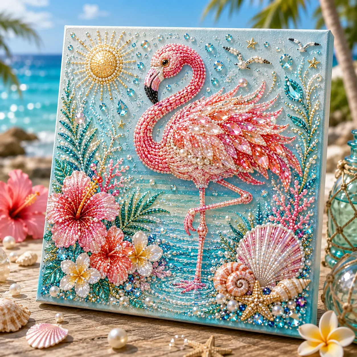 Ocean Theme Pearl Art DIY Kit | 3D Sparkling Coastal Wall Decor