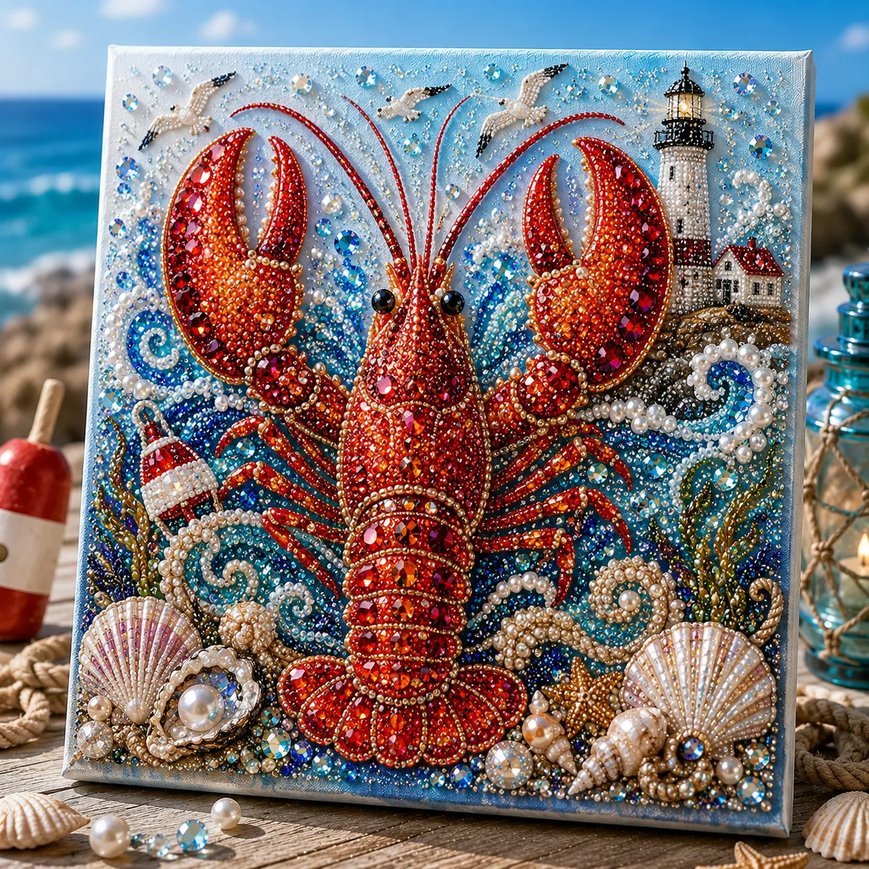 Ocean Theme Pearl Art DIY Kit | 3D Sparkling Coastal Wall Decor
