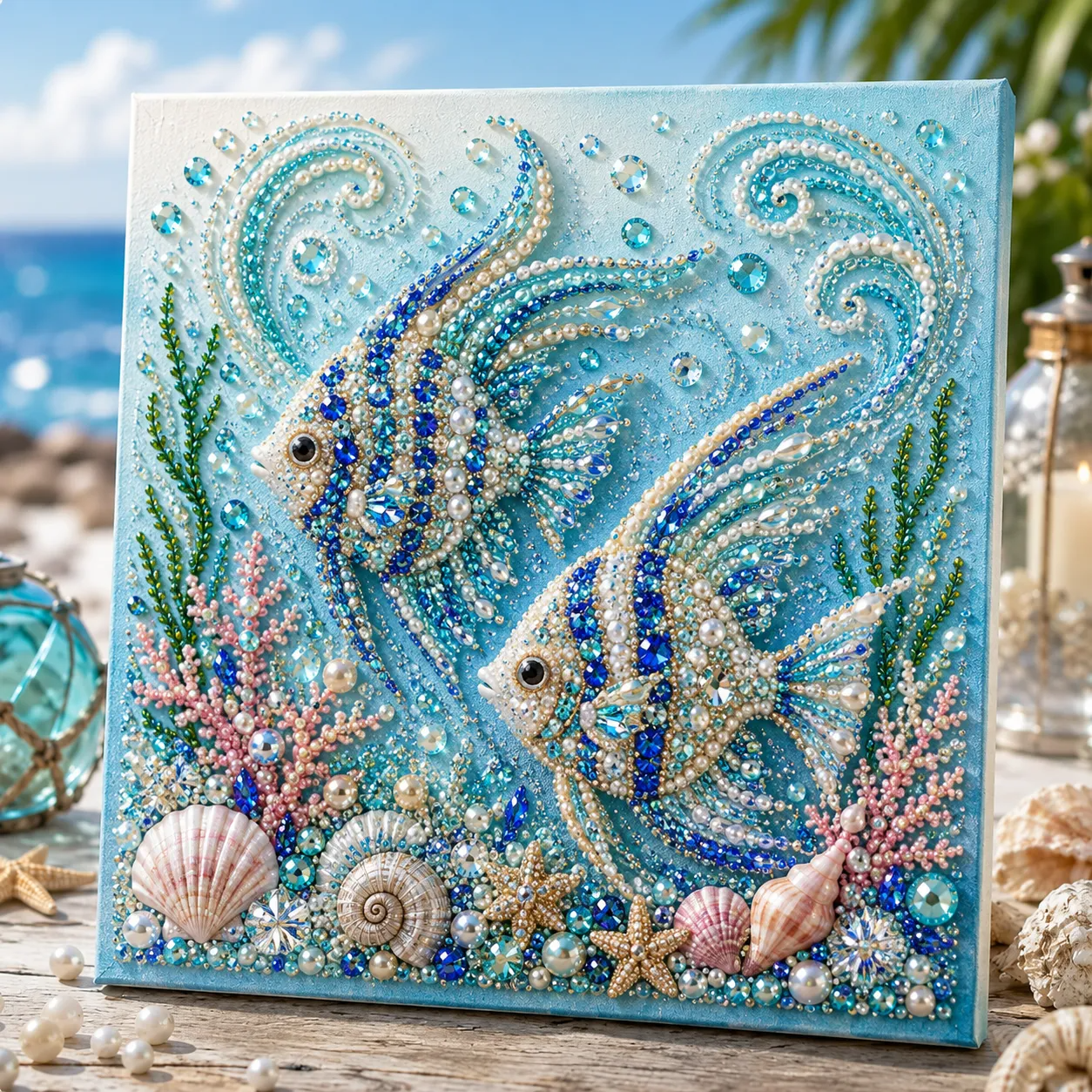 Ocean Theme Pearl Art DIY Kit | 3D Sparkling Coastal Wall Decor