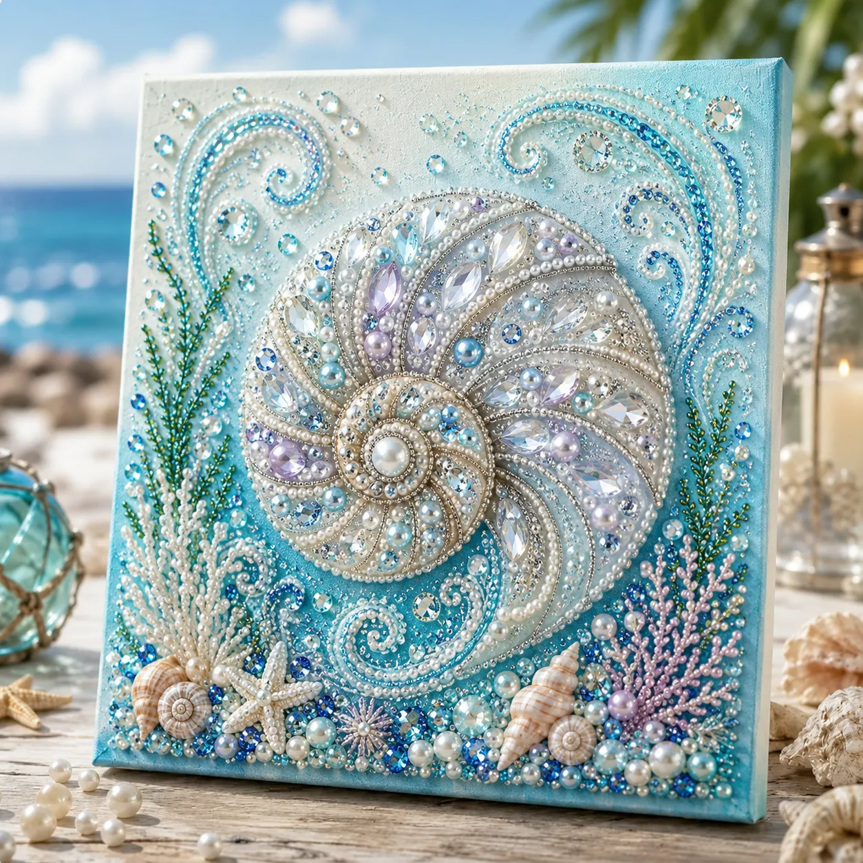 Ocean Theme Pearl Art DIY Kit | 3D Sparkling Coastal Wall Decor