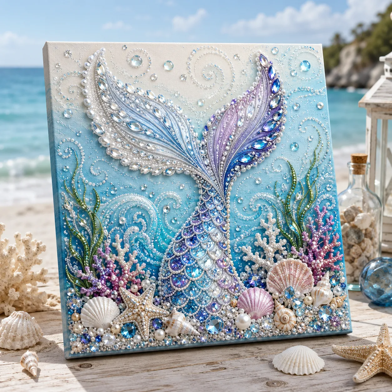 Ocean Theme Pearl Art DIY Kit | 3D Sparkling Coastal Wall Decor