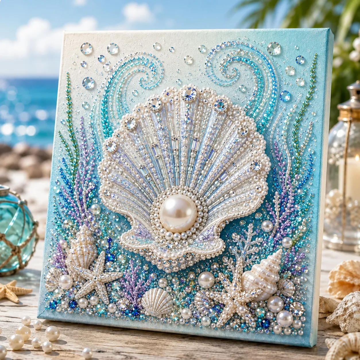 Ocean Theme Pearl Art DIY Kit | 3D Sparkling Coastal Wall Decor