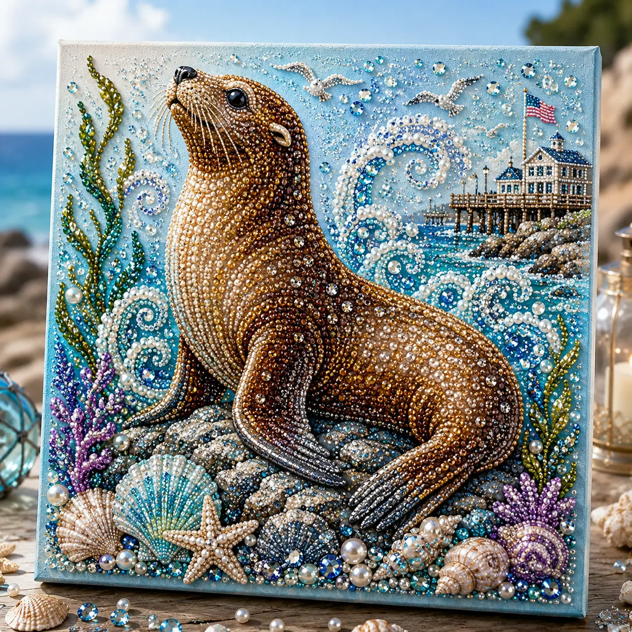Ocean Theme Pearl Art DIY Kit | 3D Sparkling Coastal Wall Decor